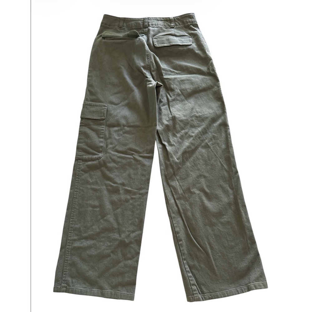 Quince Organic Stretch Cotton Twill Cargo Pants Womens 10 Green Loden Wide Leg - Picture 11 of 12